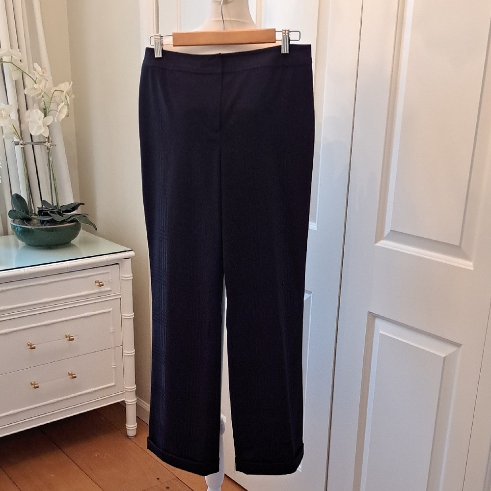 NWOT‎ St. John Collection Womens Black Plaid Print Trouser Pants Cuffs Zip S-10